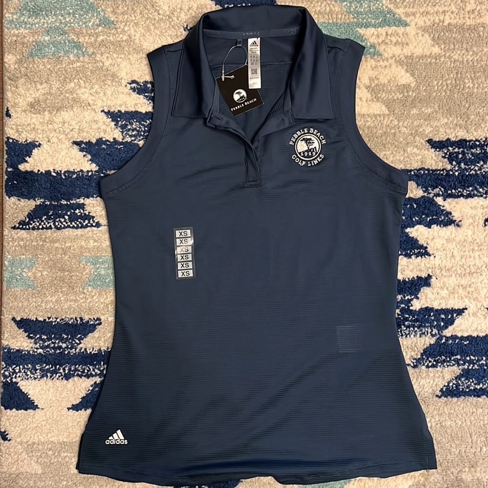 Adidas Navy Pebble Beach Sleeveless Golf Polo - Size XS